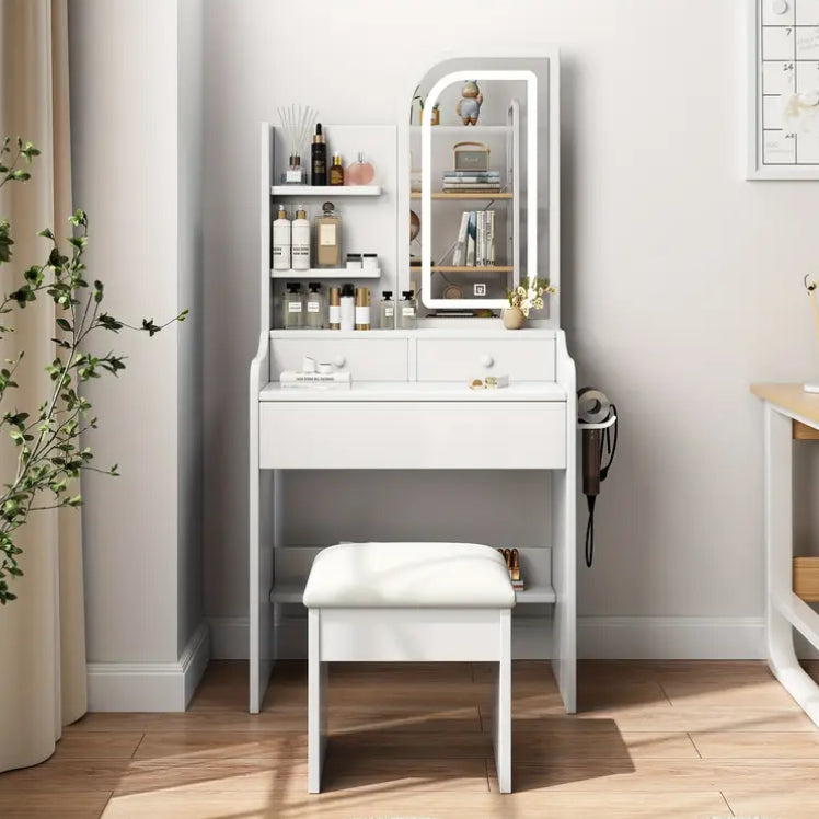 Elegant White Vanity Table with Mirror & Storage – Where Beauty Meets Organization
