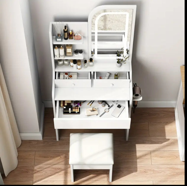 Elegant White Vanity Table with Mirror & Storage – Where Beauty Meets Organization
