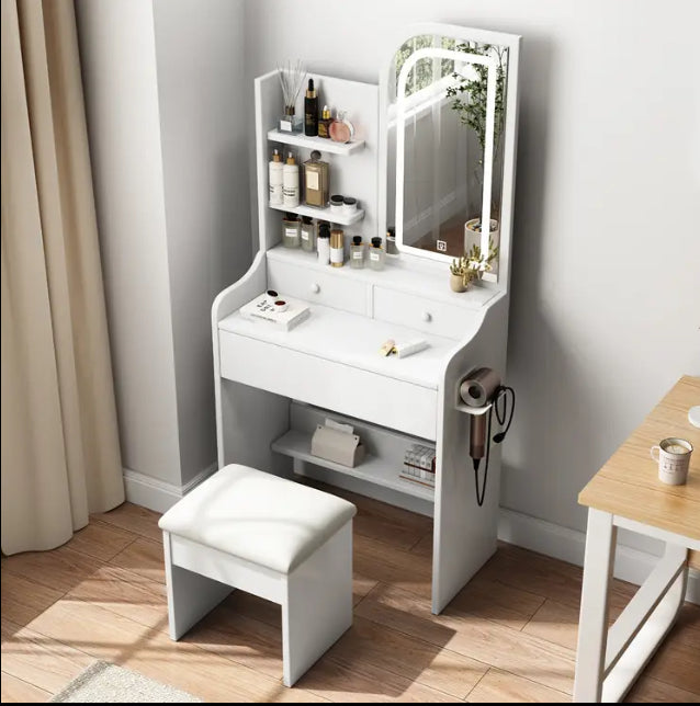 Elegant White Vanity Table with Mirror & Storage – Where Beauty Meets Organization