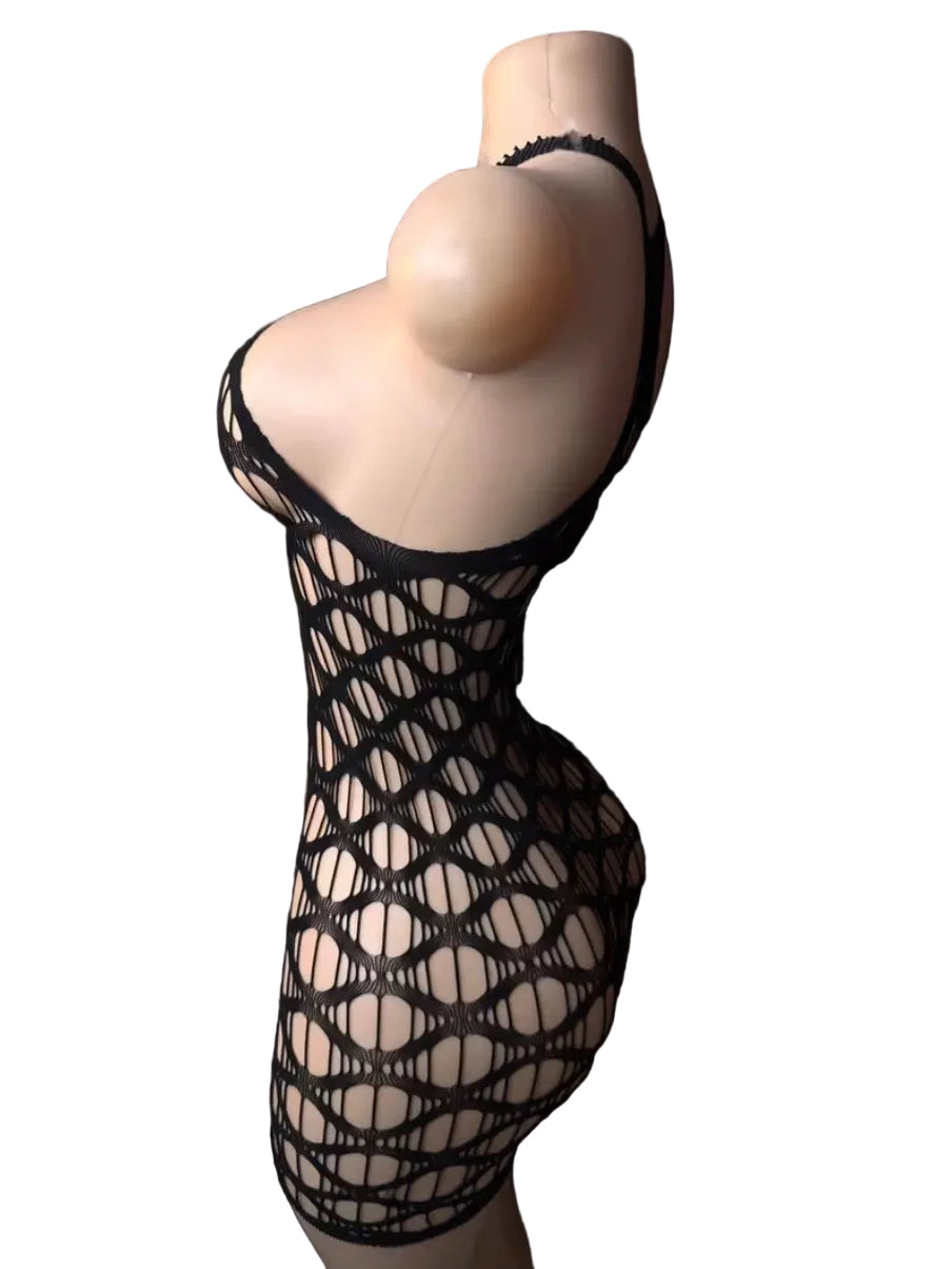 Sparkylee Midnight Temptation Fishnet Halter Mini Dress