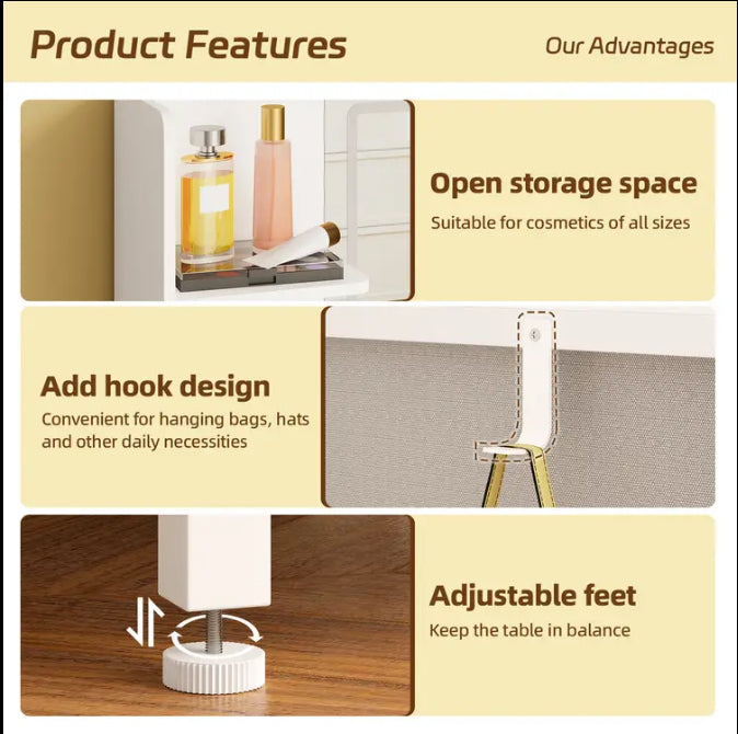 ✨ Elegant All-in-One Vanity Station with LED Mirror & Storage – Getsparkylee Beauty Edition