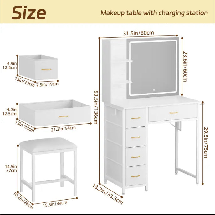 ✨ Elegant All-in-One Vanity Station with LED Mirror & Storage – Getsparkylee Beauty Edition