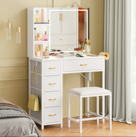 ✨ Elegant All-in-One Vanity Station with LED Mirror & Storage – Getsparkylee Beauty Edition