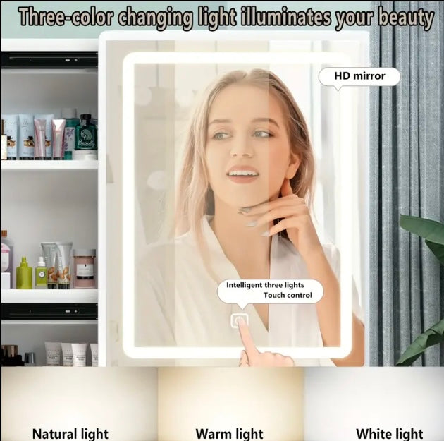 Modern White LED Makeup Vanity Table with Mirror, Stool & Drawers – Lighted Dressing Table Set for Bedroom