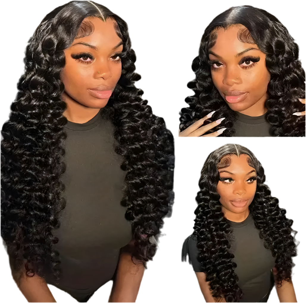 Black curly human hair 4 x 4 HD