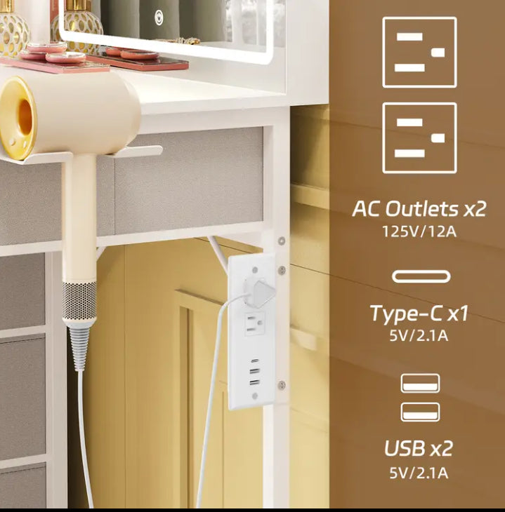 ✨ Elegant All-in-One Vanity Station with LED Mirror & Storage – Getsparkylee Beauty Edition