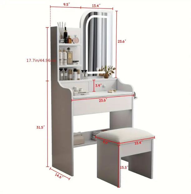 Elegant White Vanity Table with Mirror & Storage – Where Beauty Meets Organization