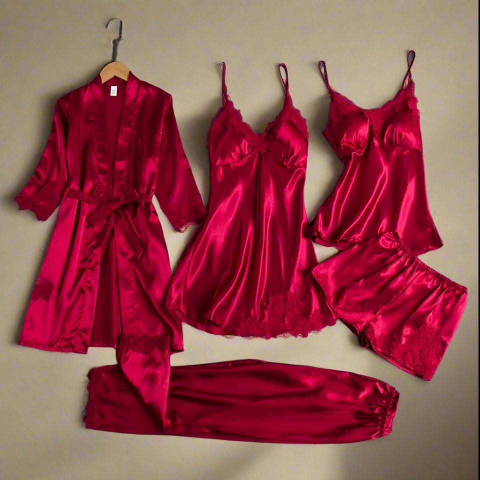 Sparkylee Satan Seduction - 5 piece silky Lingerie set for Luxe nights
