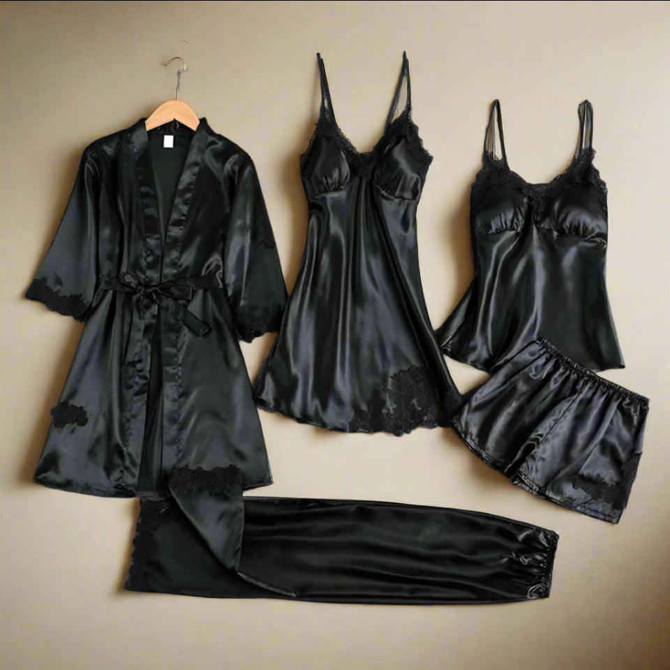 Sparkylee Satan Seduction - 5 piece silky Lingerie set for Luxe nights