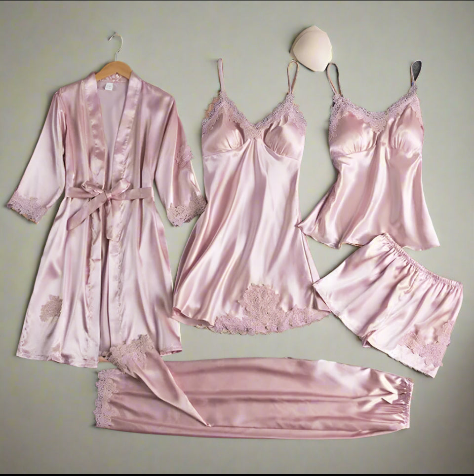 Sparkylee Satan Seduction - 5 piece silky Lingerie set for Luxe nights