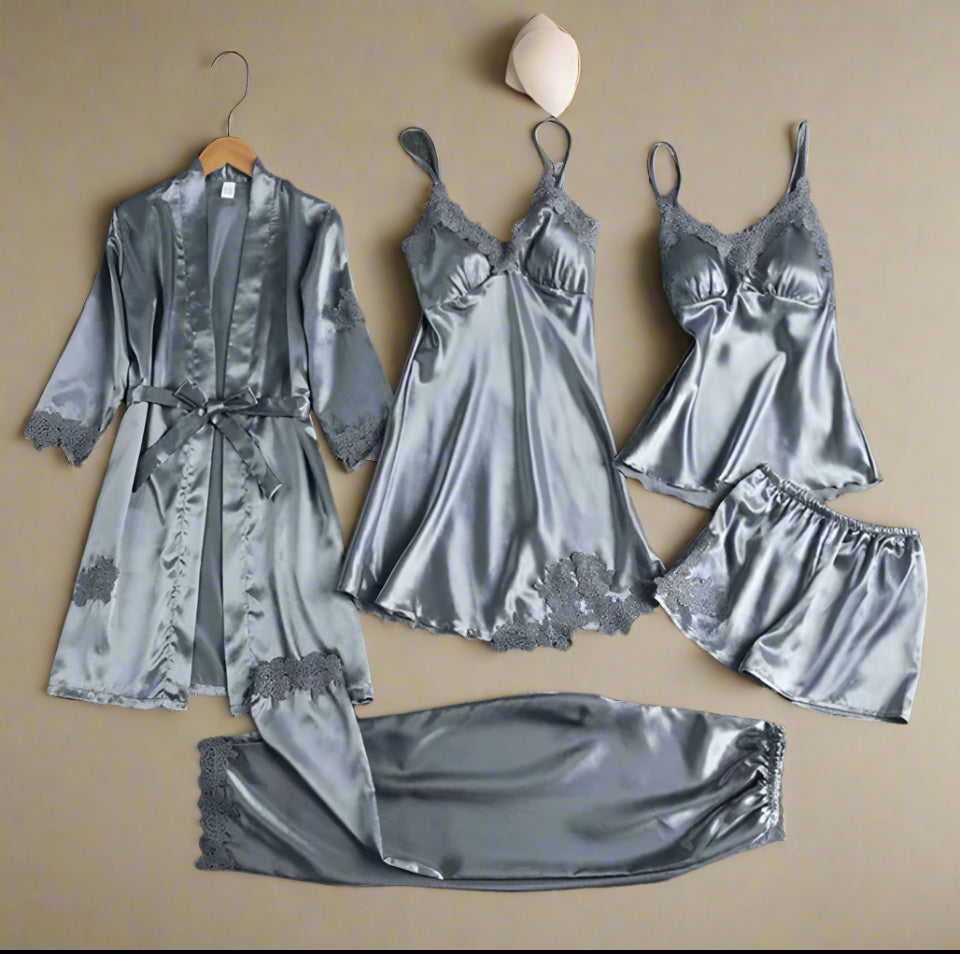 Sparkylee Satan Seduction - 5 piece silky Lingerie set for Luxe nights